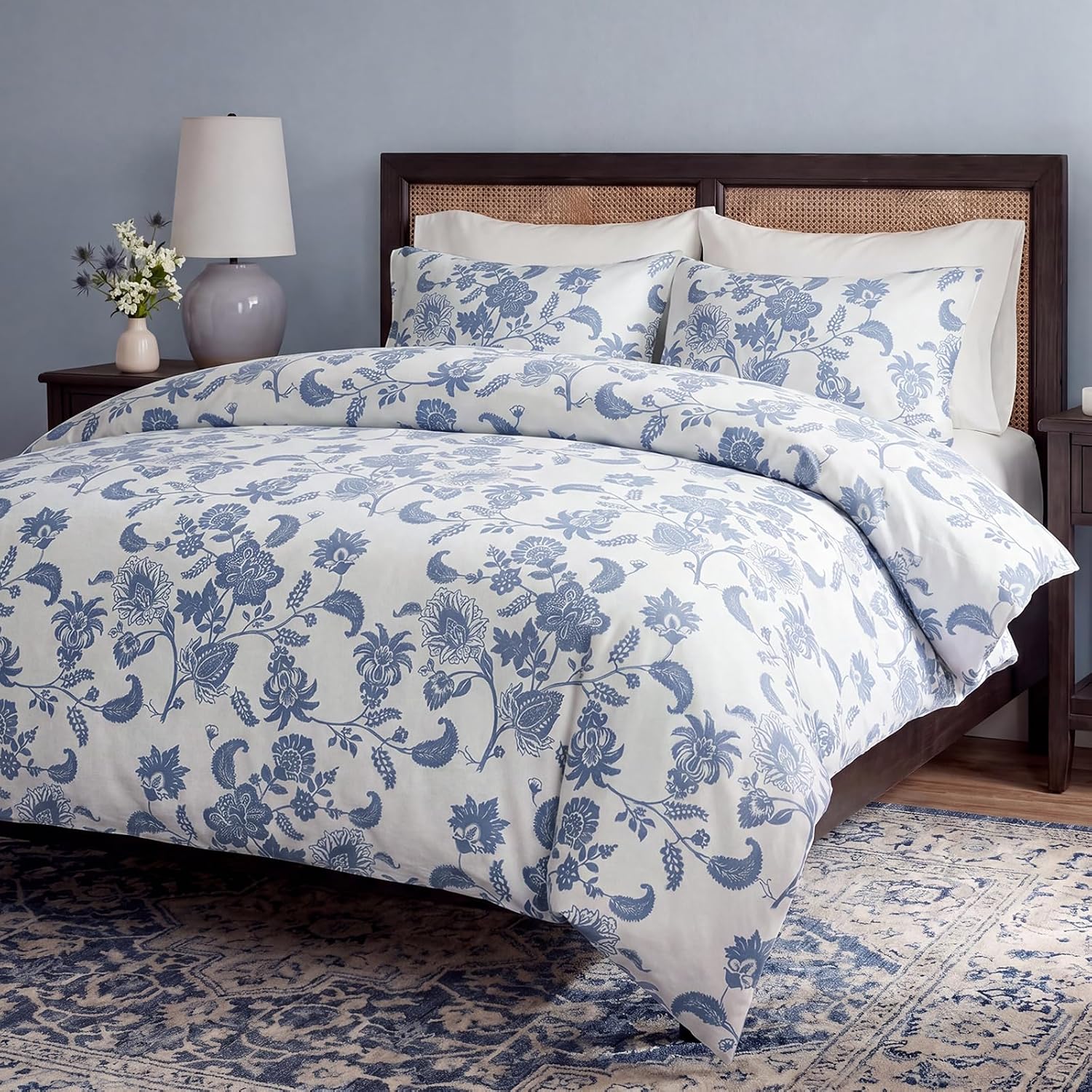 King Blue White Paisley Duvet Cover Set