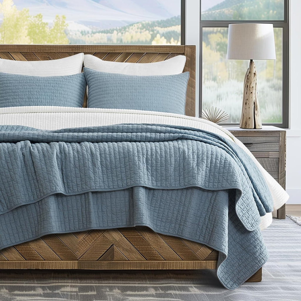 Walsh Queen Dusty Blue Cross Stitch Quilt