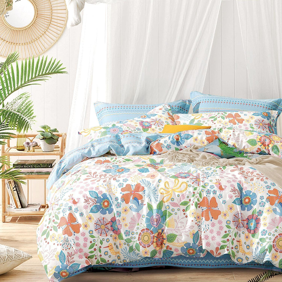 Blue Floral Cotton Duvet Cover Set