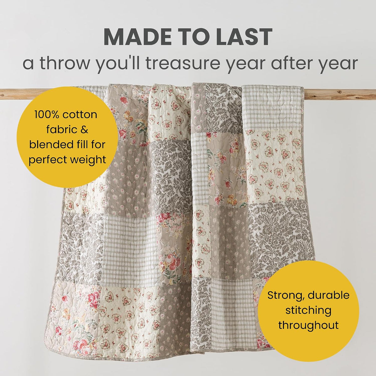 50"x60" Floral Patchwork Throw Blanket