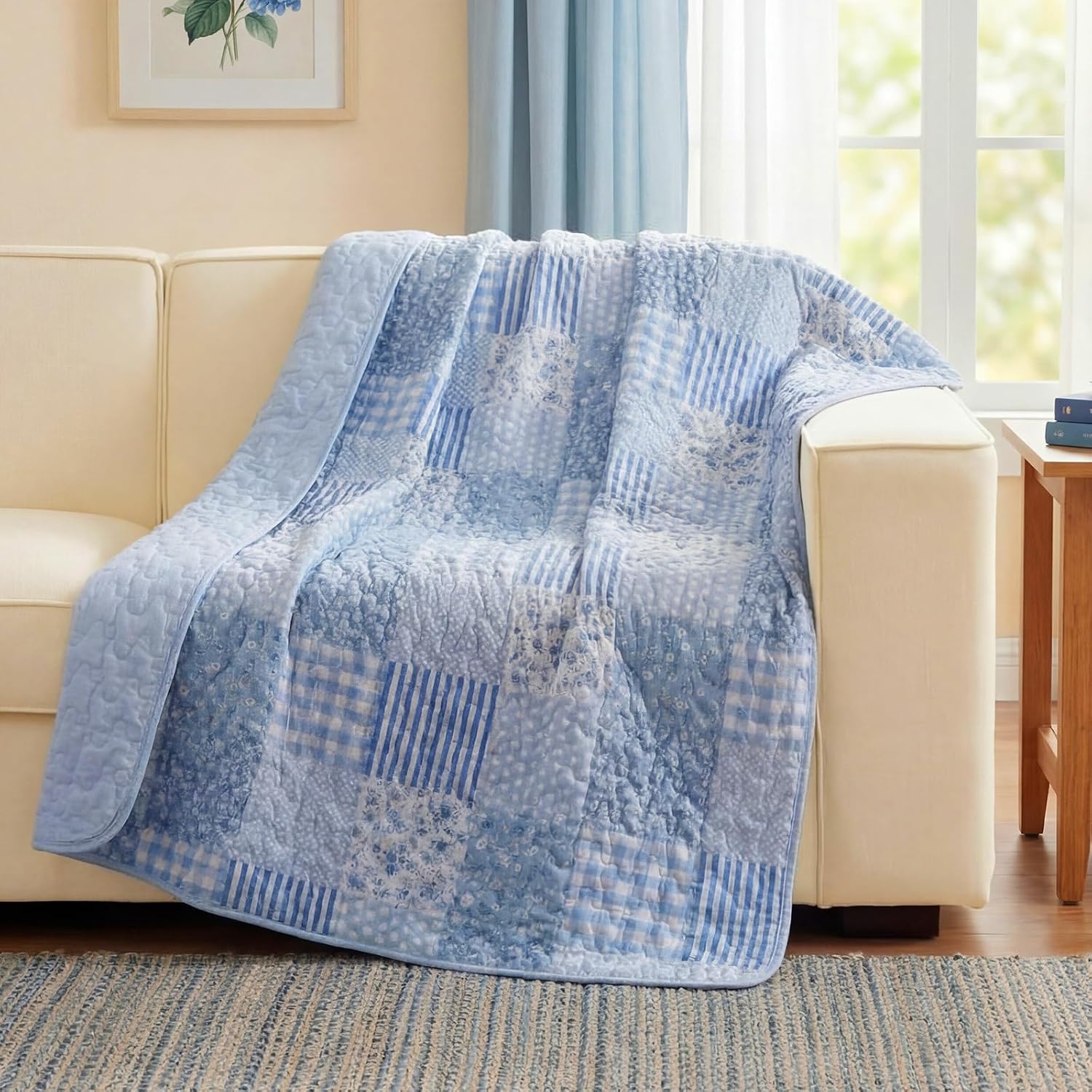 50"x60" Blue Floral Patchwork Quilt