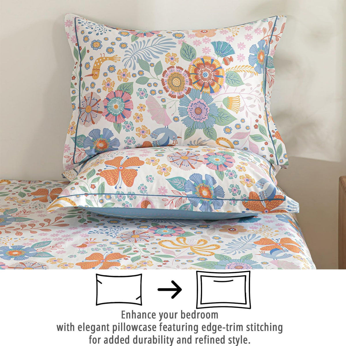 Blue Floral Cotton Duvet Cover Set