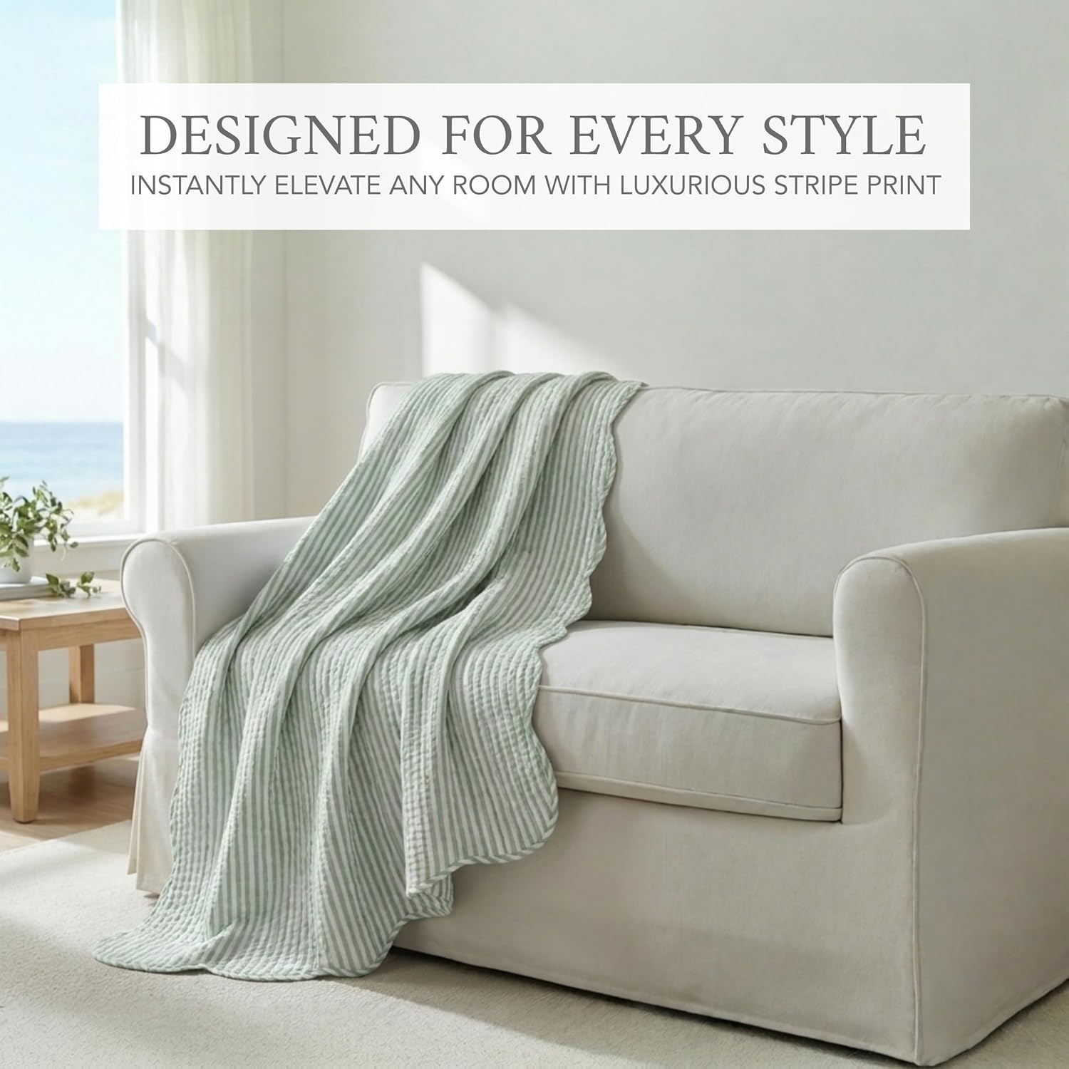 50x60 Sage Stripe Quilted Throw