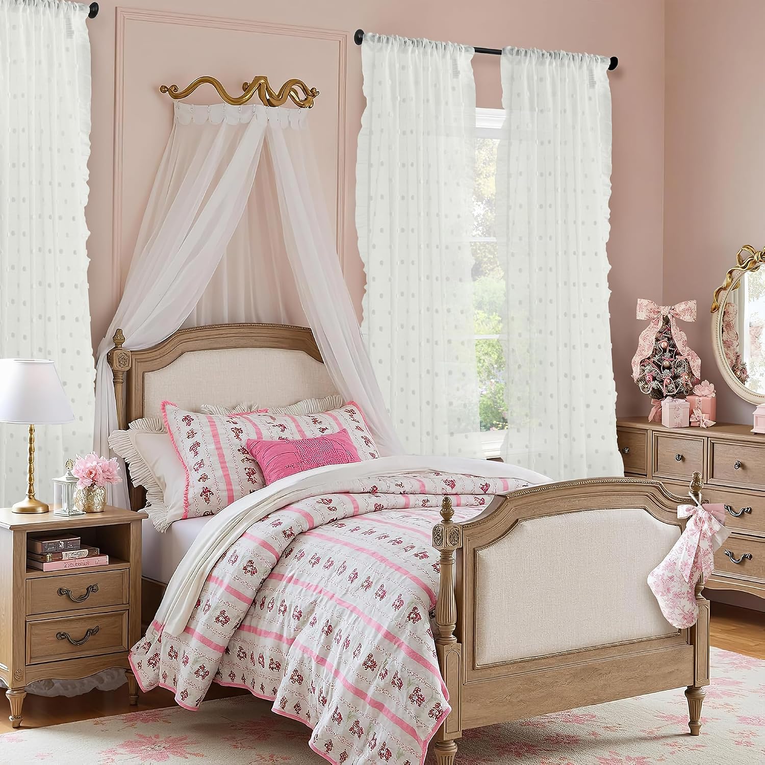 52x96 White Pom Pom Sheer Curtains