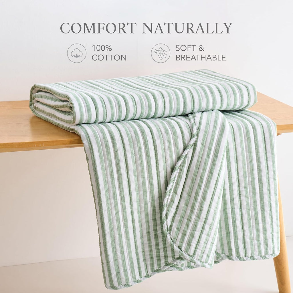 50x60 Sage Stripe Quilted Throw