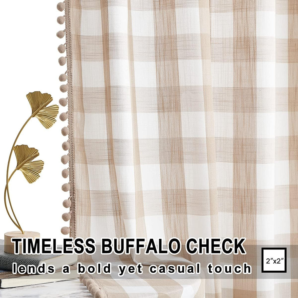 84Inch Buffalo Check Pom Pom Curtains