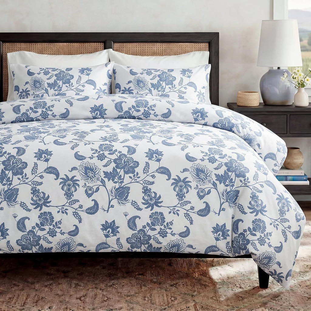 King Blue White Paisley Duvet Cover Set