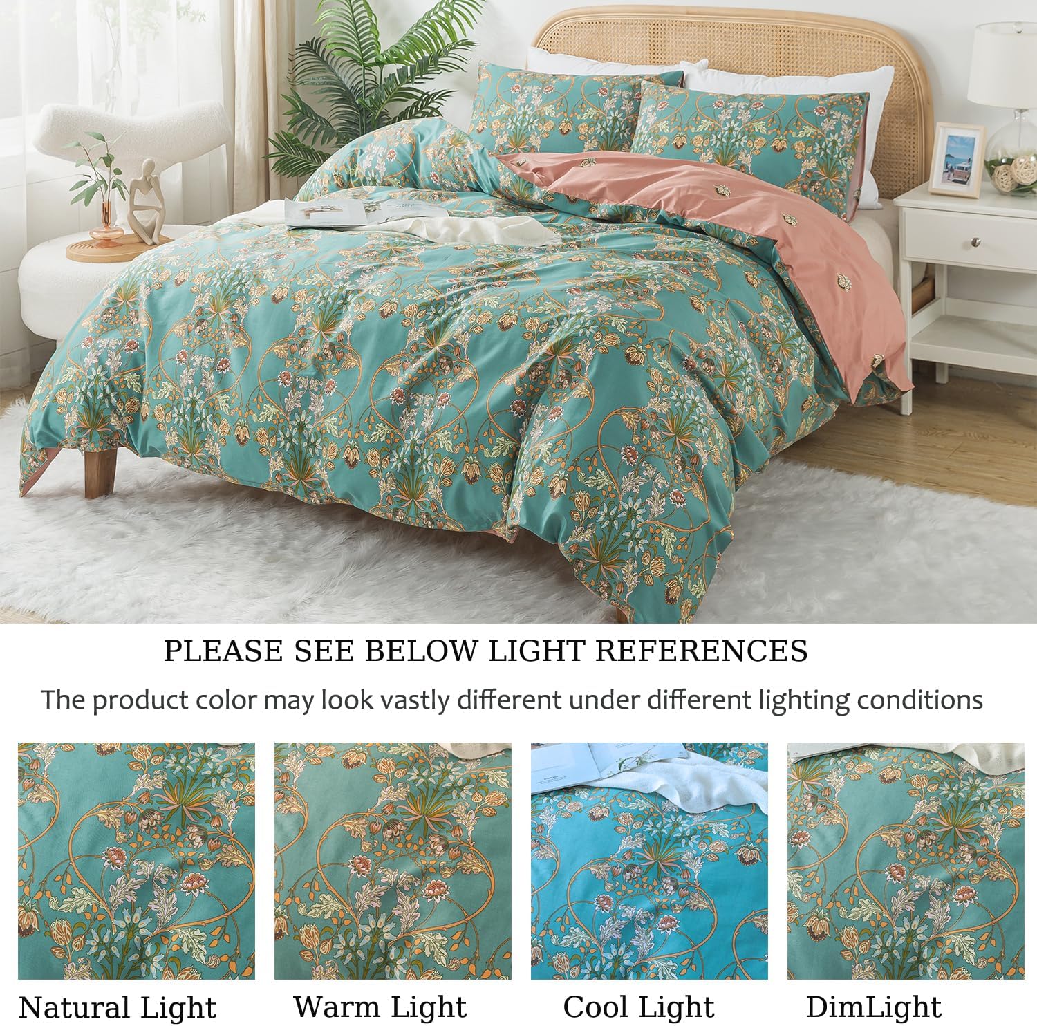 Orange Floral Boho Duvet Cover Set