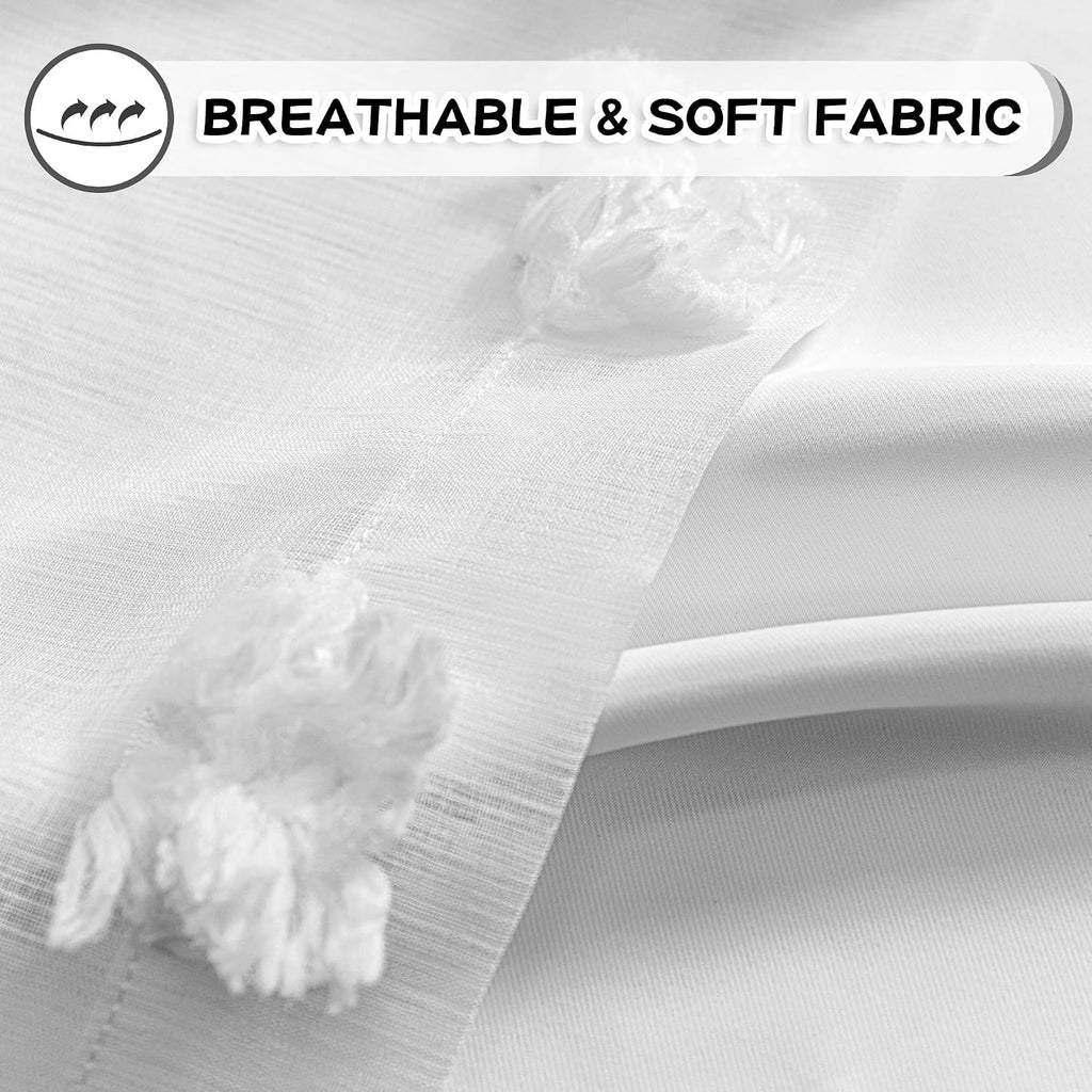 95 Inch White Pom Pom Curtains