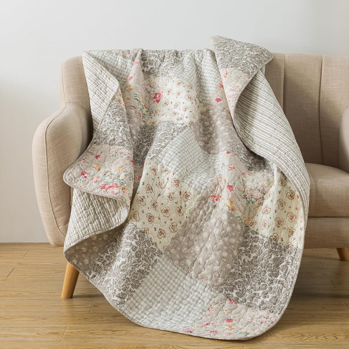 50"x60" Floral Patchwork Throw Blanket