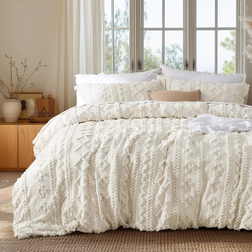 Beige Tufted Boho Duvet Cover Set