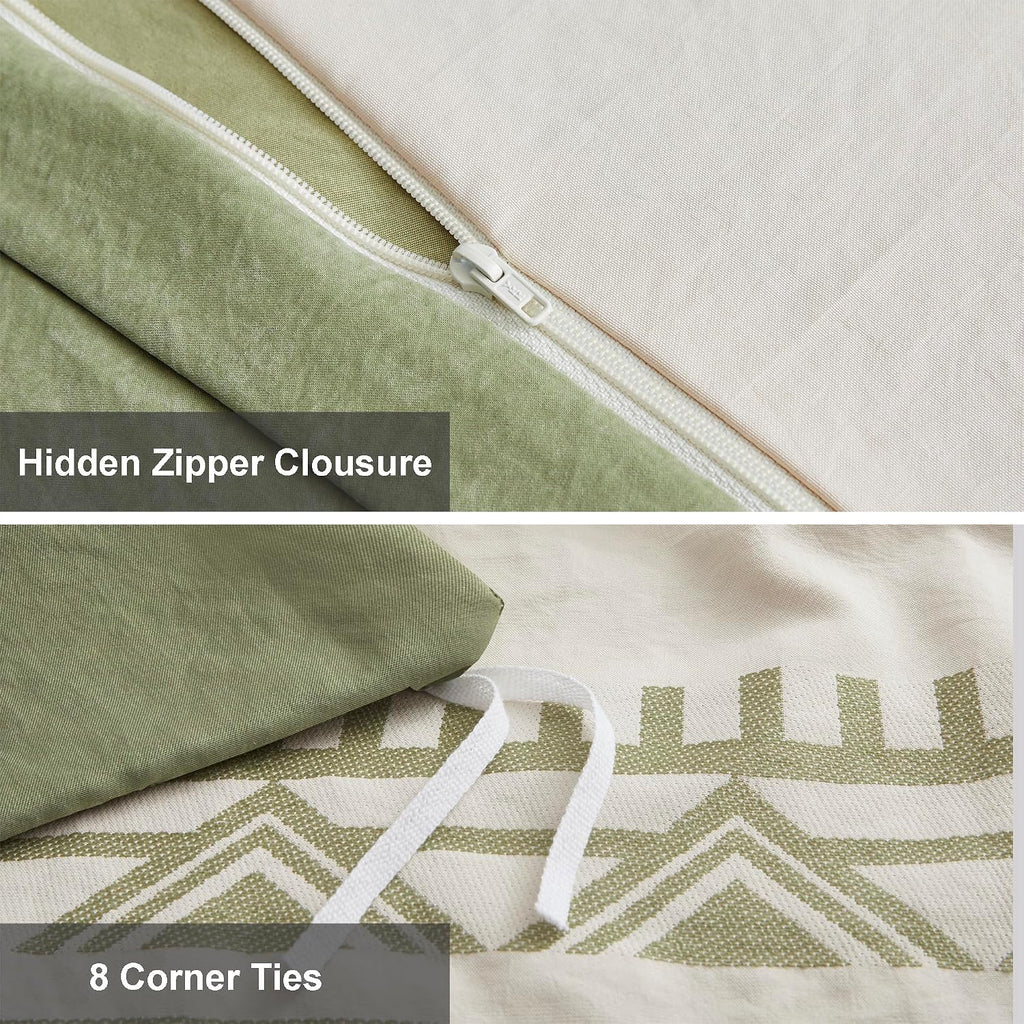 Sage Geometric Tufted Duvet Cover Set