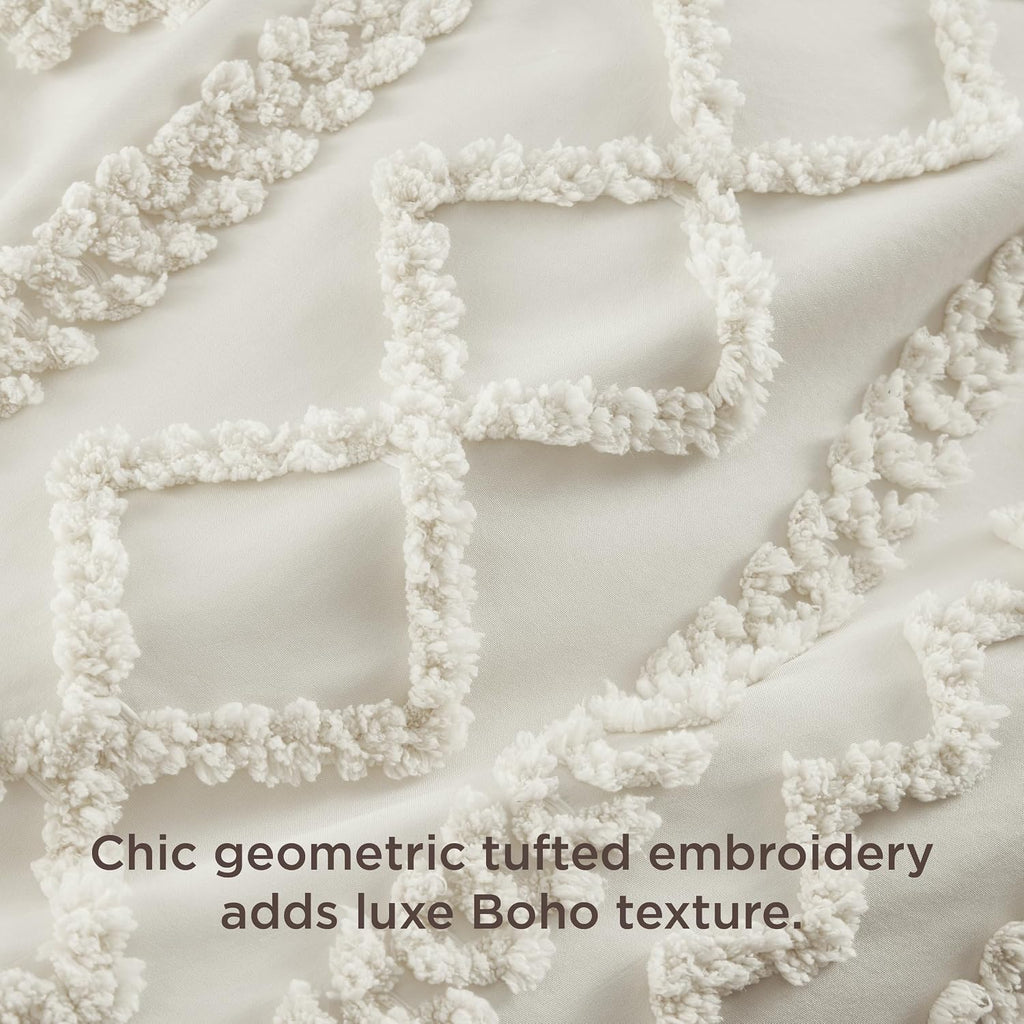 Beige Tufted Boho Duvet Cover Set