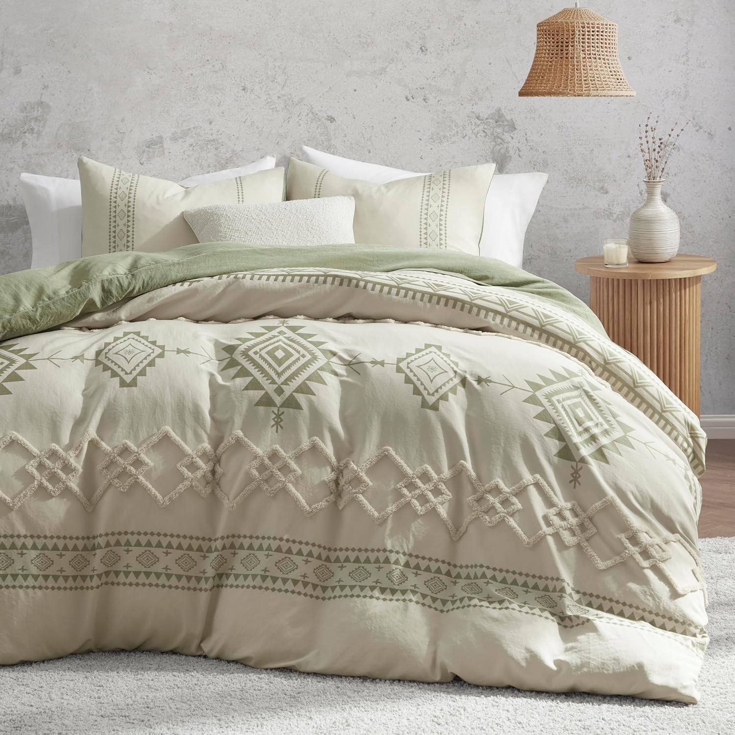 Sage Geometric Tufted Duvet Cover Set