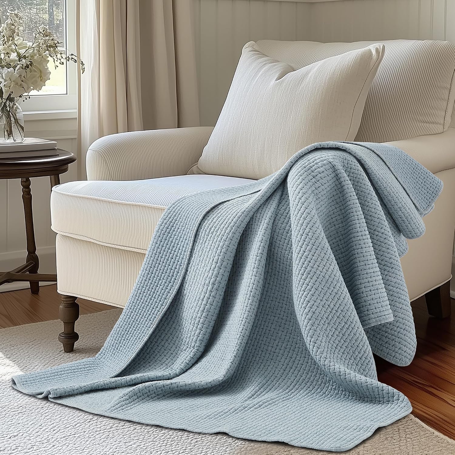 50x60 Pick‑Stitch Chambray Throw Blanket