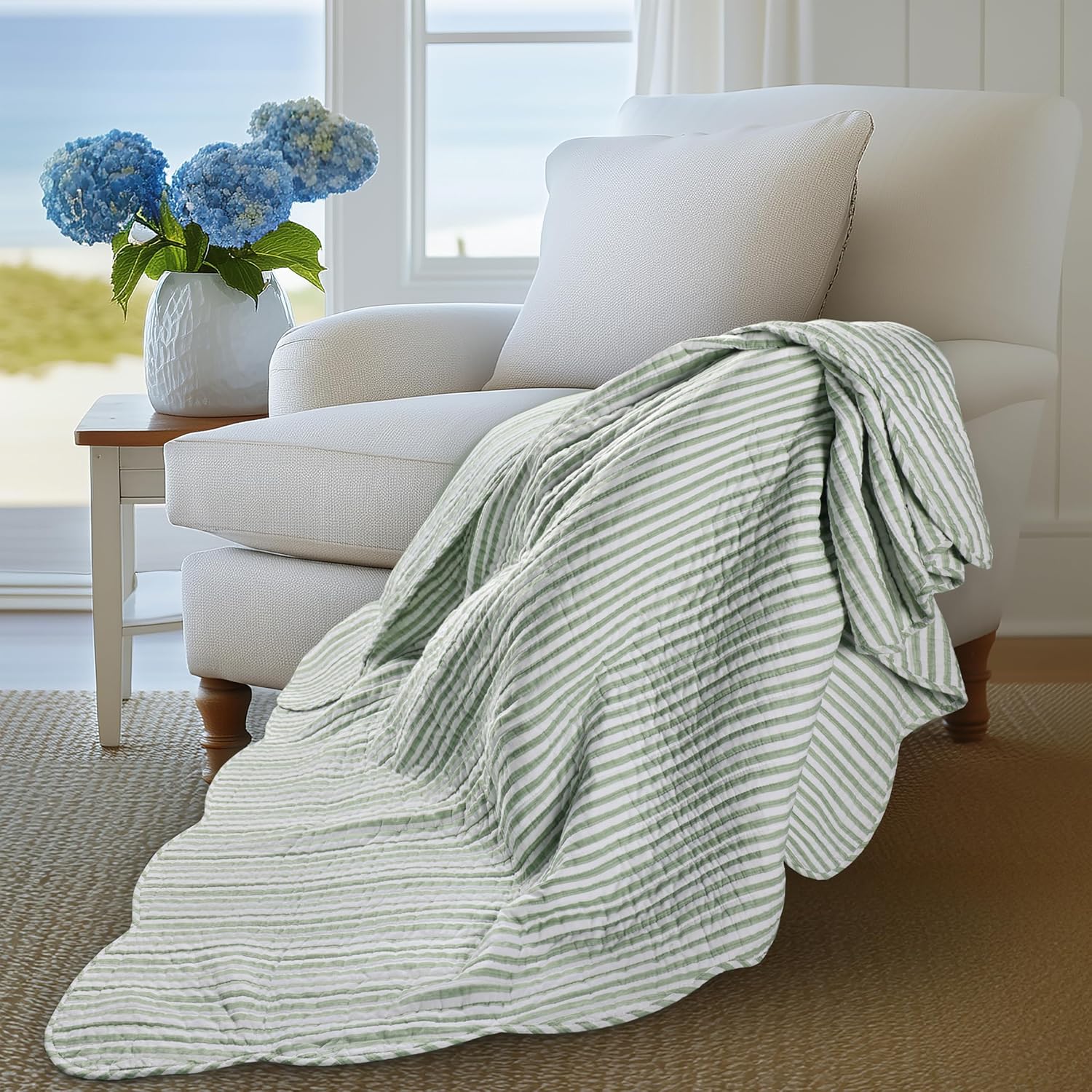 50x60 Sage Stripe Quilted Throw