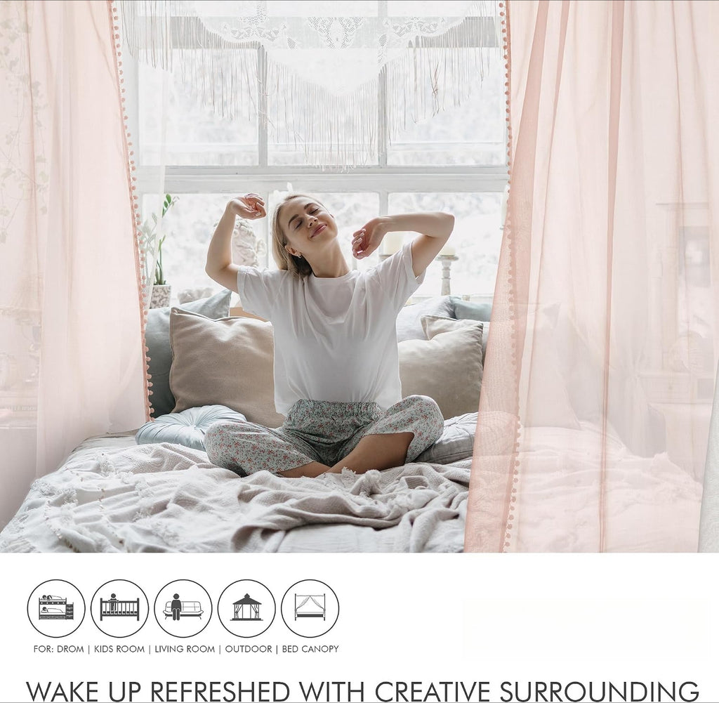 52x63 Pom Pom Sheer Curtains